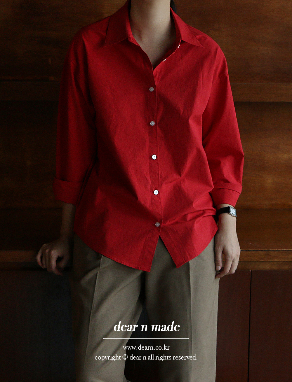 (dear n) red paper shirt